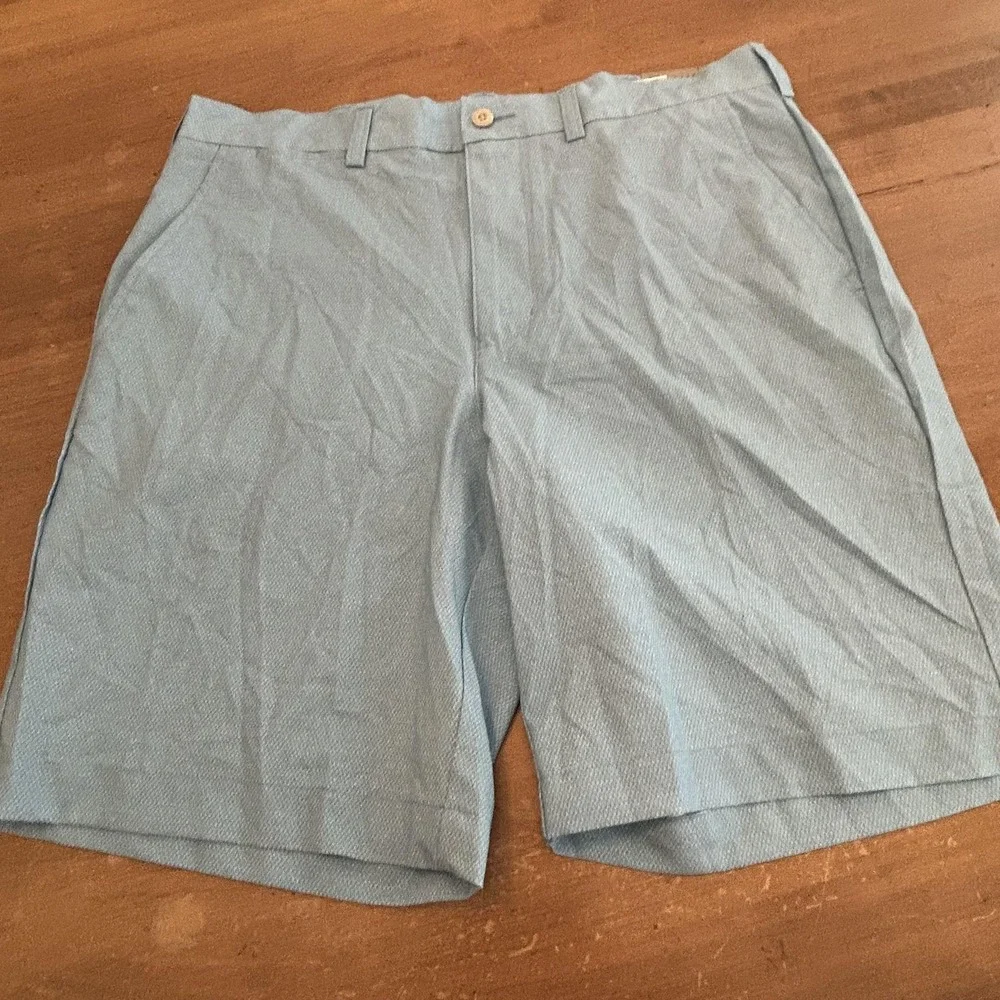 PGA TOUR Shorts Mens 34 Blue Herringbone Golf Chino 9 Inch Inseam Elastic Waist